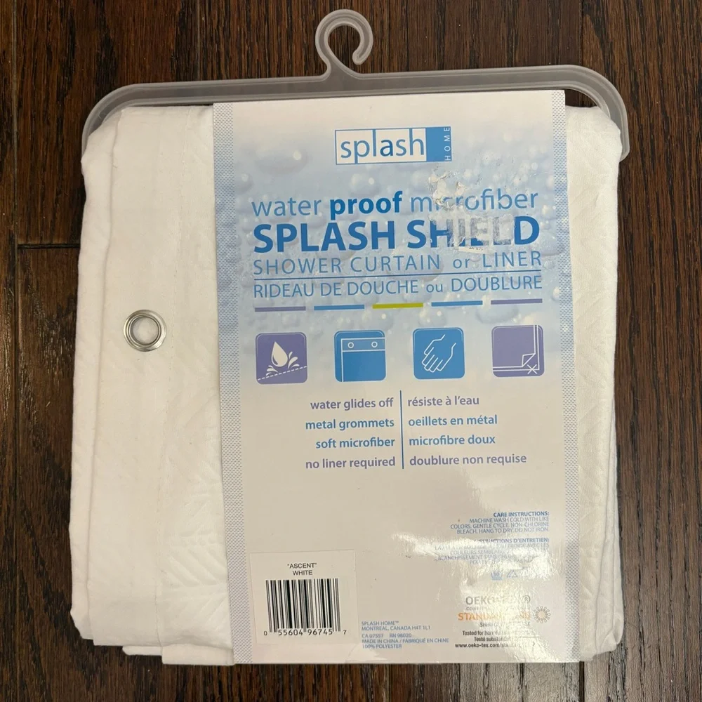 Splash Shield White Fabric Shower Curtain/Liner
